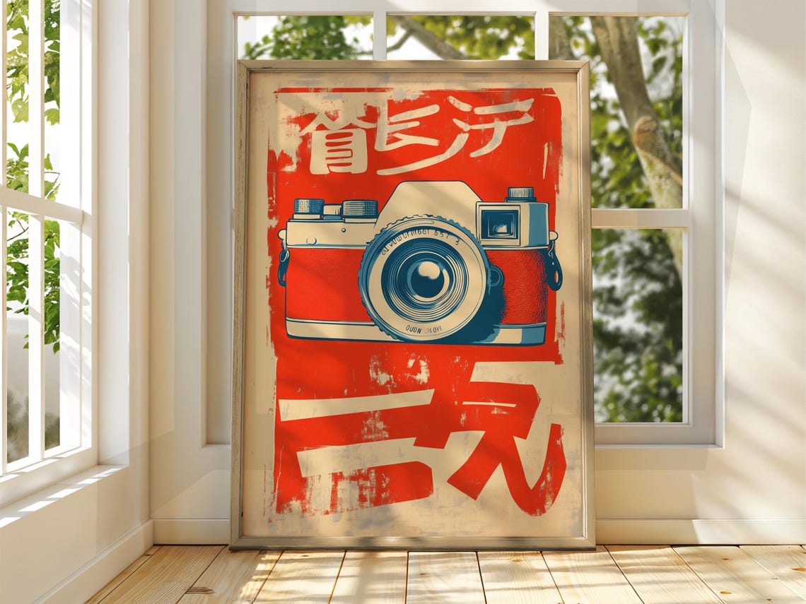 Japanese Vintage Red Film Camera Retro Advertising Decor Poster