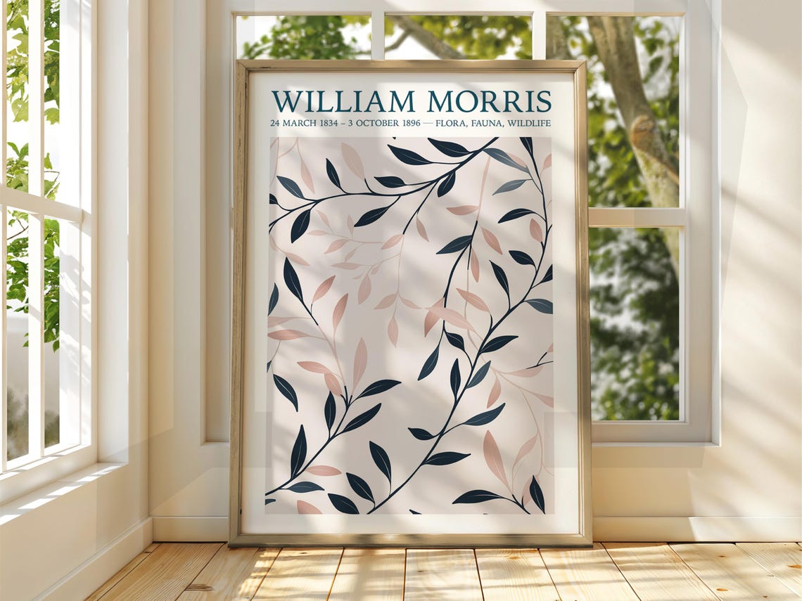 William Morris Botanical Leaf Vines Pastel Exhibition Poster