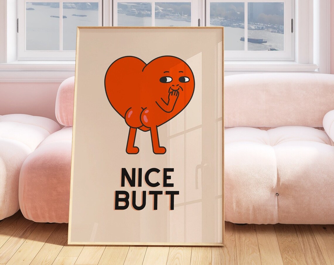 Funny Nice Butt Retro Heart Bathroom Wall Art Print