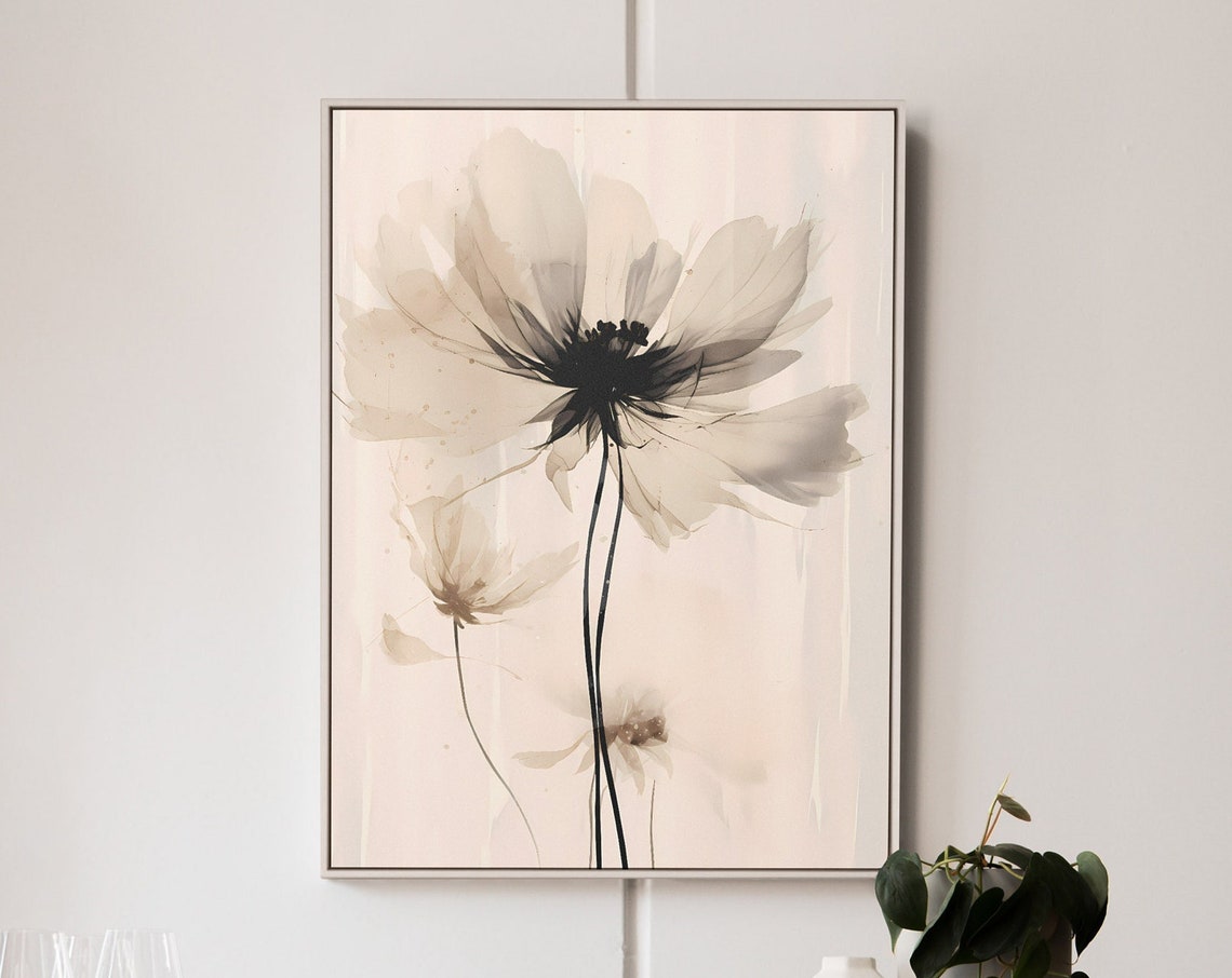 Elegant Xray Flower Large Bloom Beige Black Floral Art Poster - Image 2