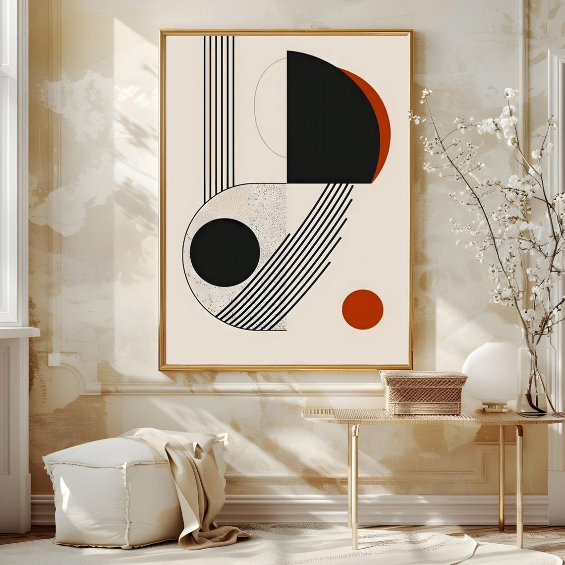 Mid Century Modern Wall Art Neutral Geometric Shapes Art Boho Art Print Abstract Art Print Black Beige Minimal Print - Image 4