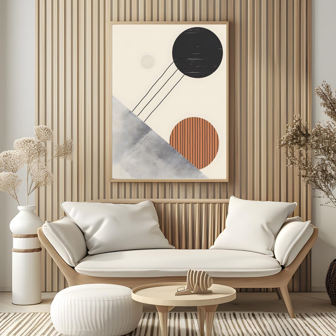 Mid Century Modern Black Circle Lines Terracotta Disc Art Poster - Image 3