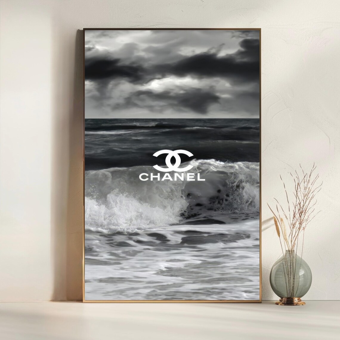 Chanel Logo Black And White Ocean Waves Stormy Surf Fashion Poster - Image 5