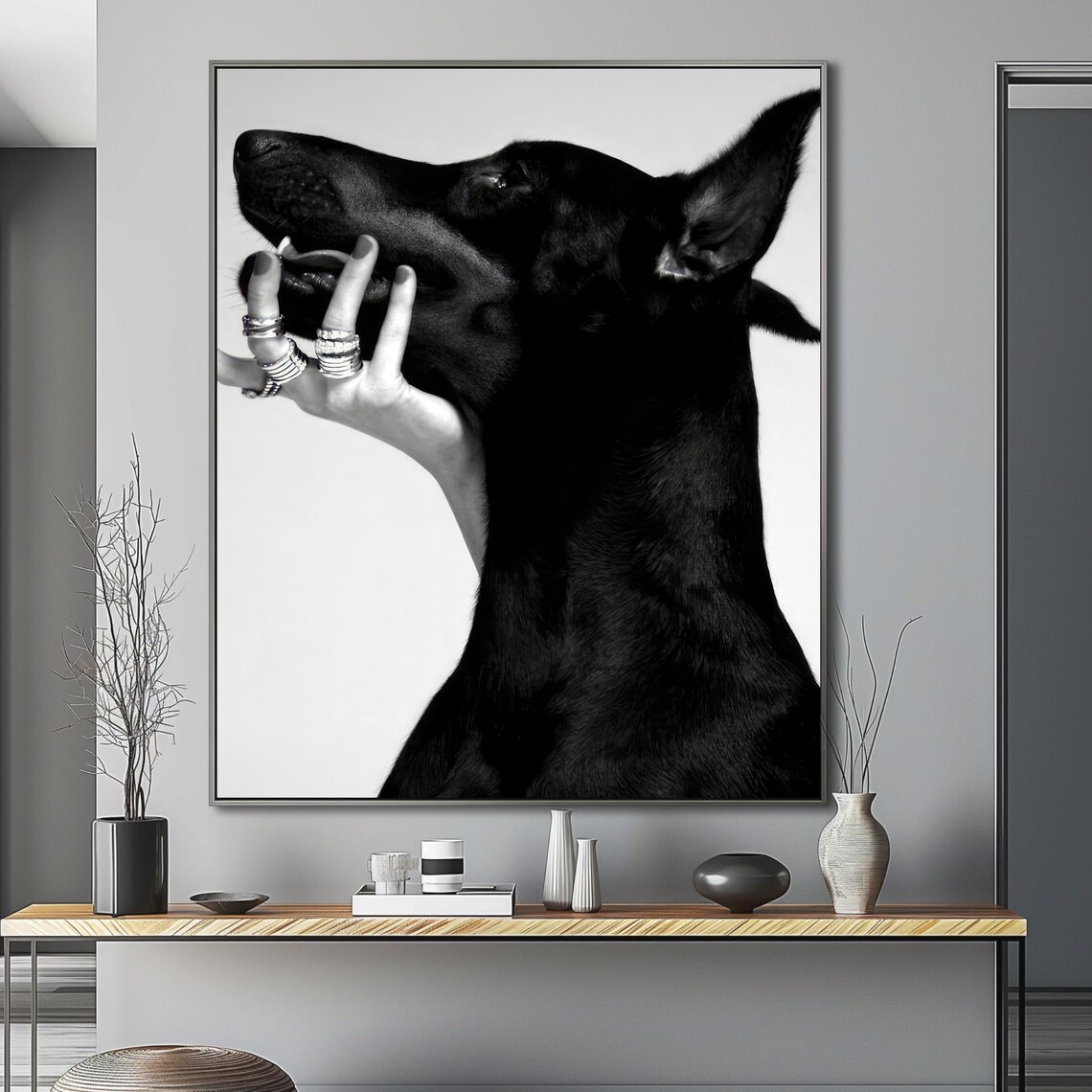 Doberman Dog Fashion Photography Black And White Glamour Poster - Image 5