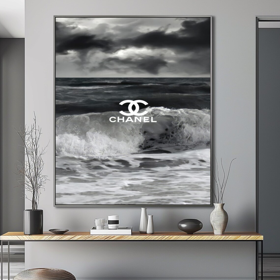 Chanel Logo Black And White Ocean Waves Stormy Surf Fashion Poster - Image 4