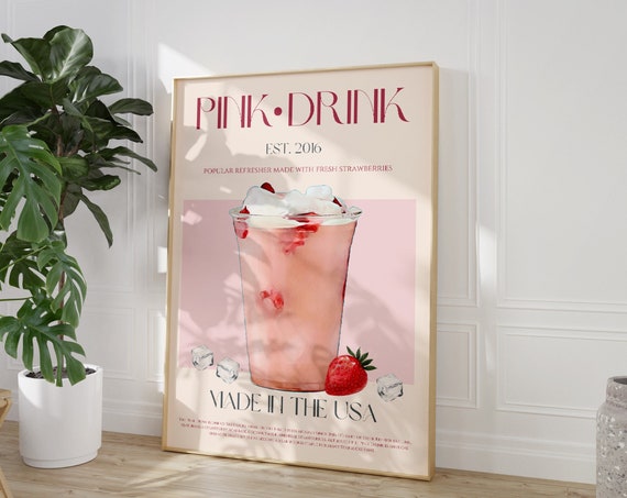 Pink Drink Print Mid Century Modern Exhibition Poster Retro Wall Art Vintage