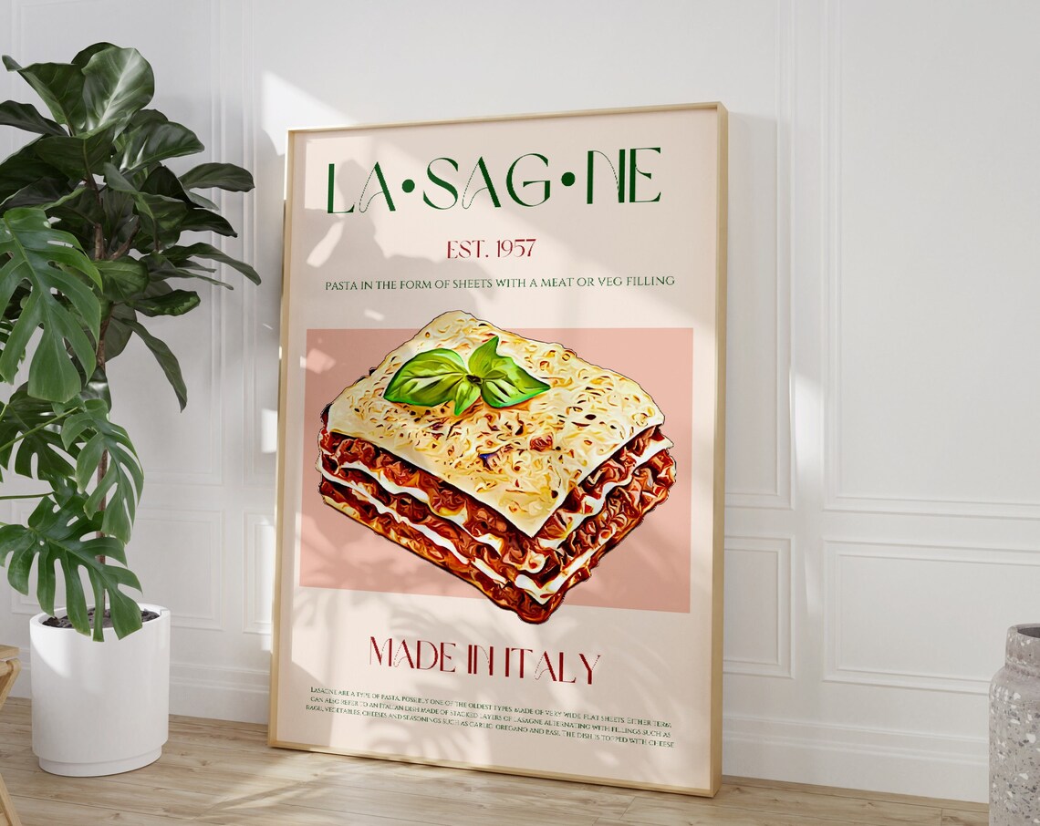 Lasagne Italian Pasta Vintage Est 1957 Made in Italy Kitchen Poster
