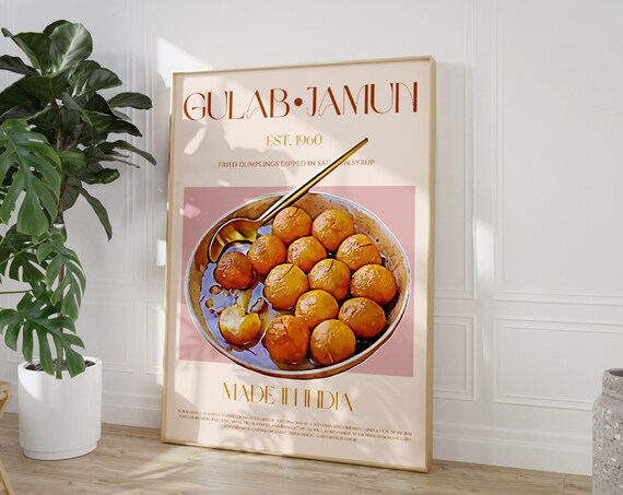 Gulab Jamun Print Food Minimalist Mid Century Modern Exhibition Poster Retro