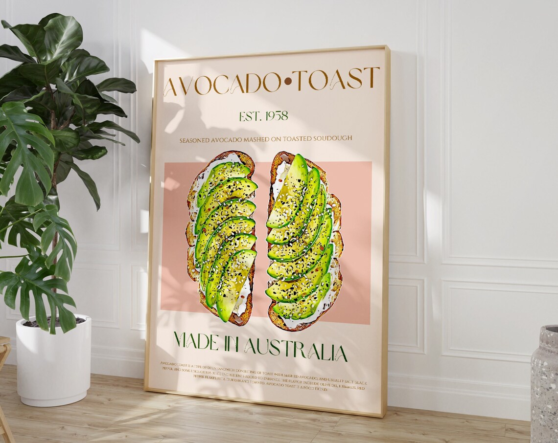 Avocado Toast Retro Poster, Modern Kitchen Decor