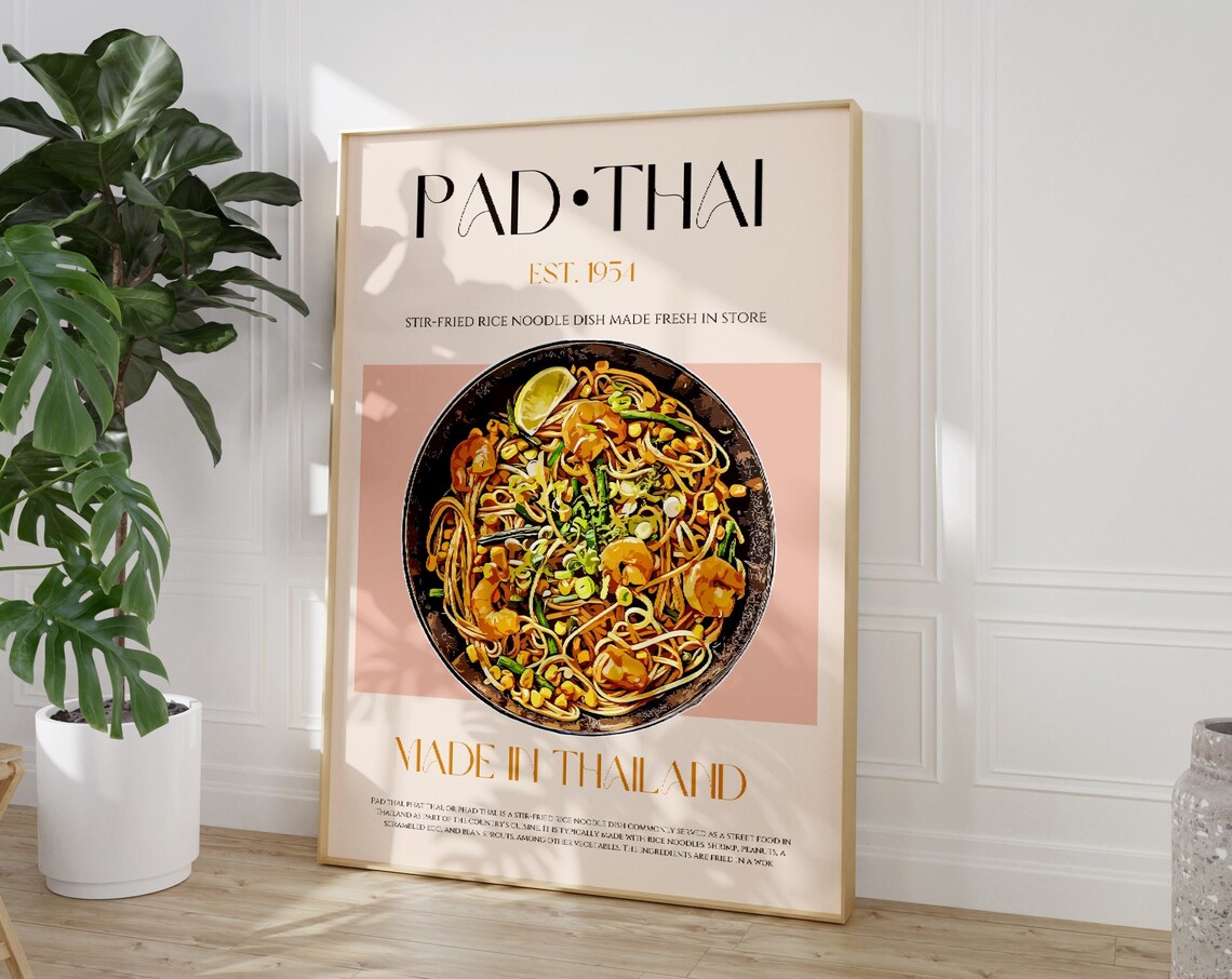 Pad Thai Retro Food Print, Mid-Century Modern
