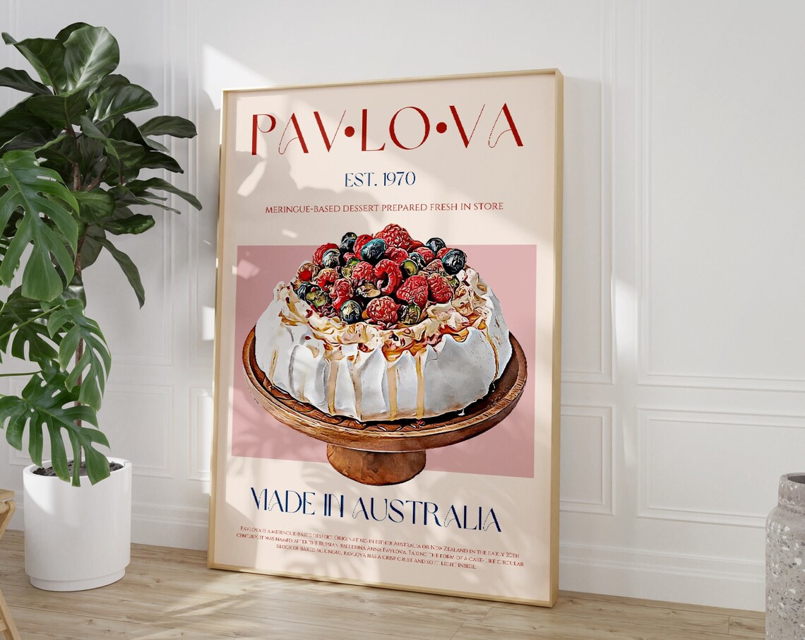 Pavlova Meringue Dessert Vintage Style Food Poster Made in Australia