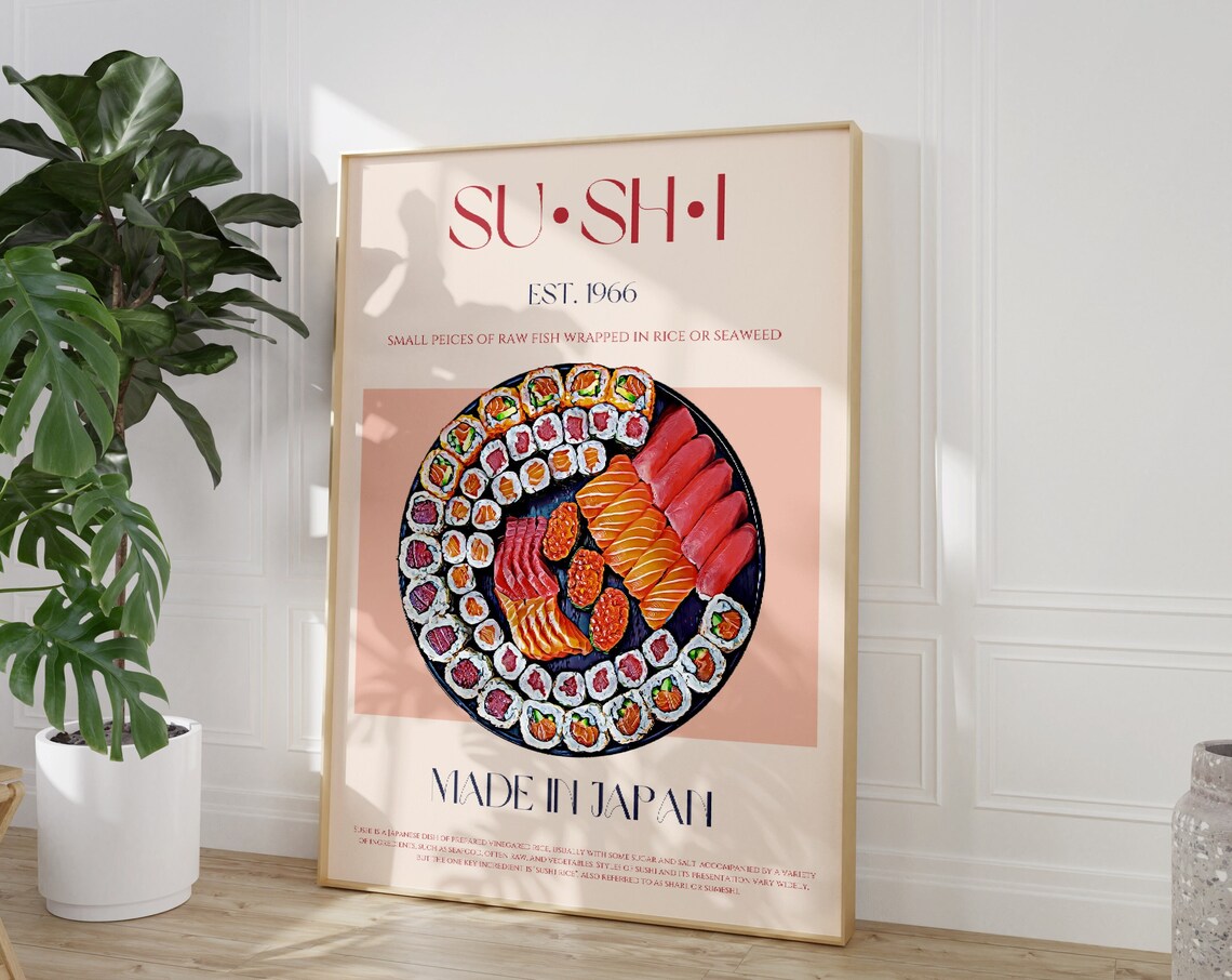 Sushi Poster Print, Mid-Century Retro Kitchen Decor