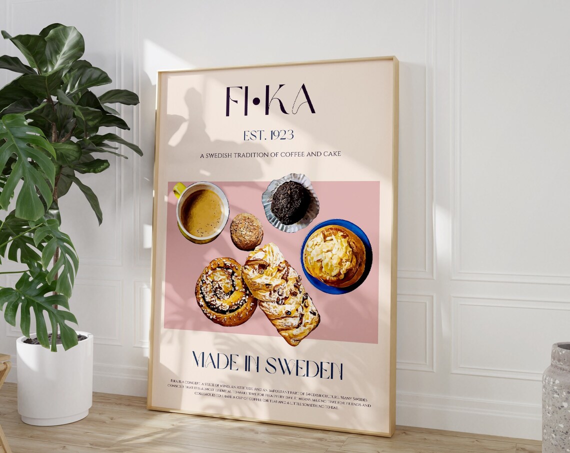 Fika Print, Modern Scandinavian Coffee Art