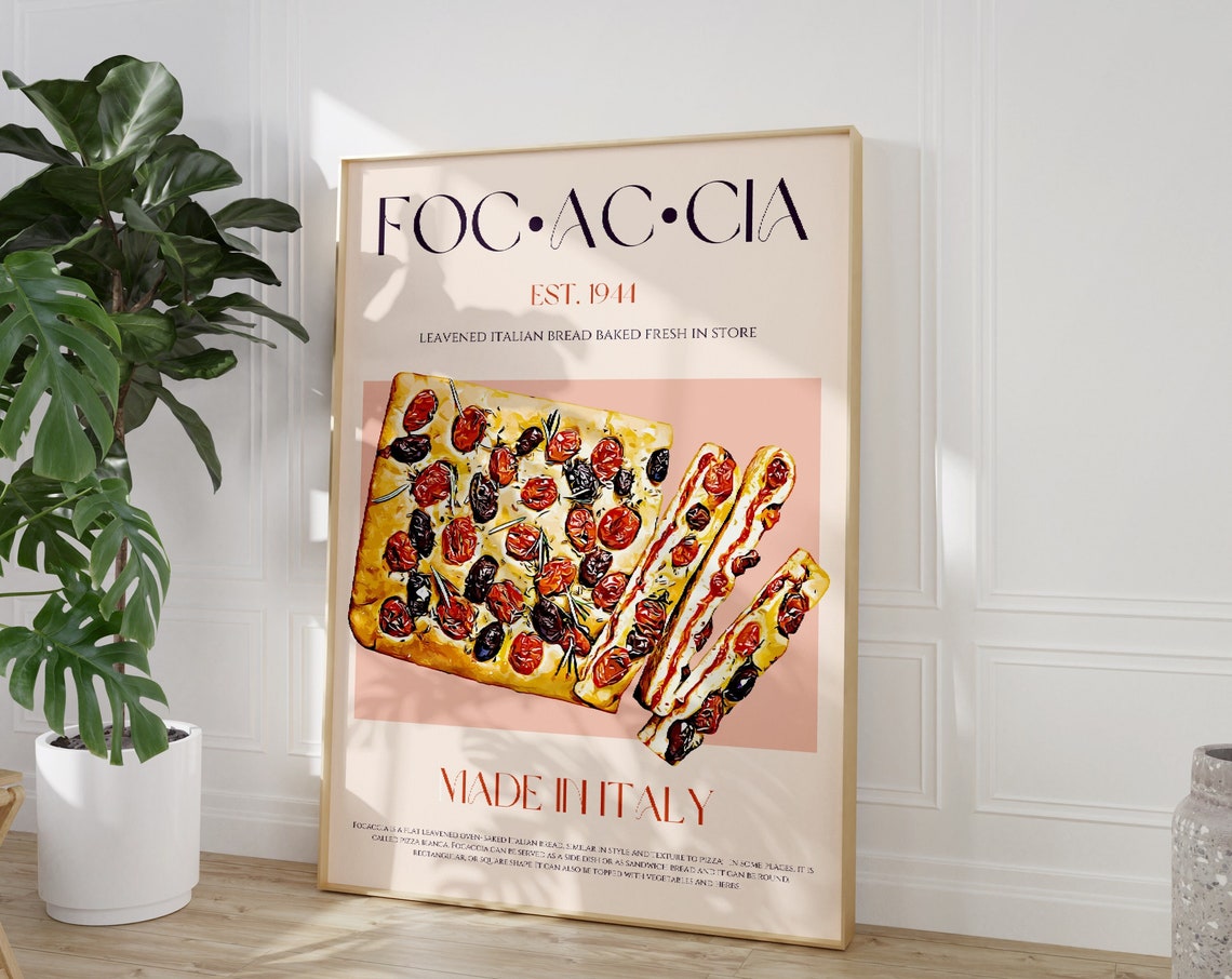 Focaccia Italian Bread Est 1941 Vintage Kitchen Food Art Poster