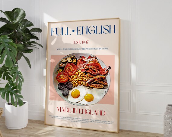 Full English Breakfast Plate Retro Food Kitchen Art Poster Made in England