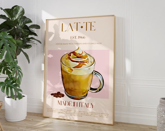Latte Print Drink Poster Large Coffee Modern Kitchen Decor Retro Pop Art