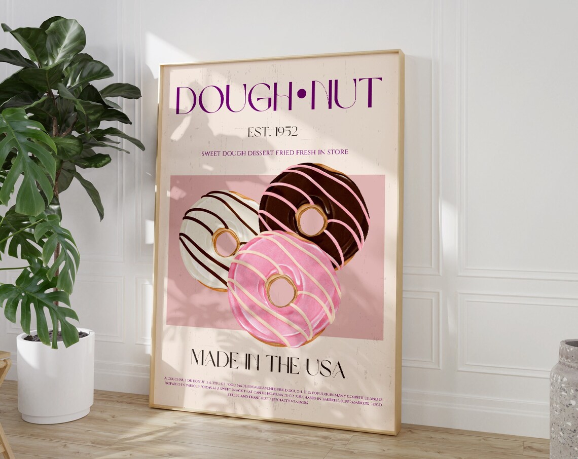 Doughnut Retro Poster, 50s Kitchen Decor