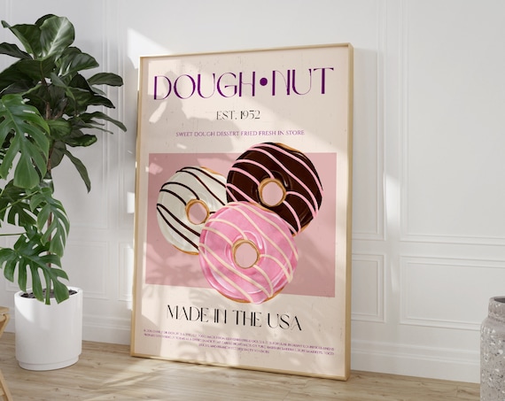 Doughnut Retro Poster, 50s Kitchen Decor