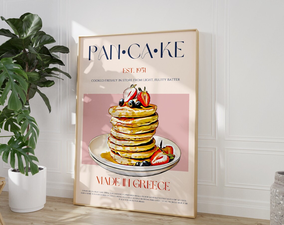Pancake Food Art Poster, Mid Century Modern Kitchen