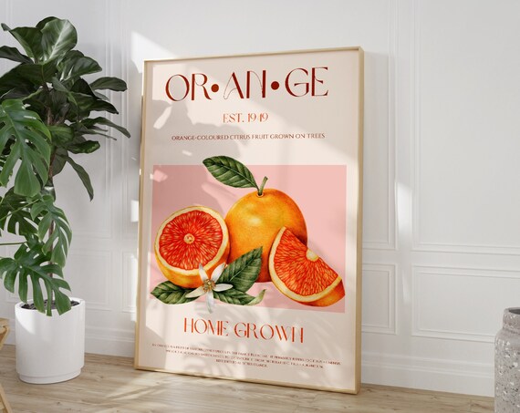 Orange Fruit Print Large Art Mid Century Modern Exhibition Poster Citrus