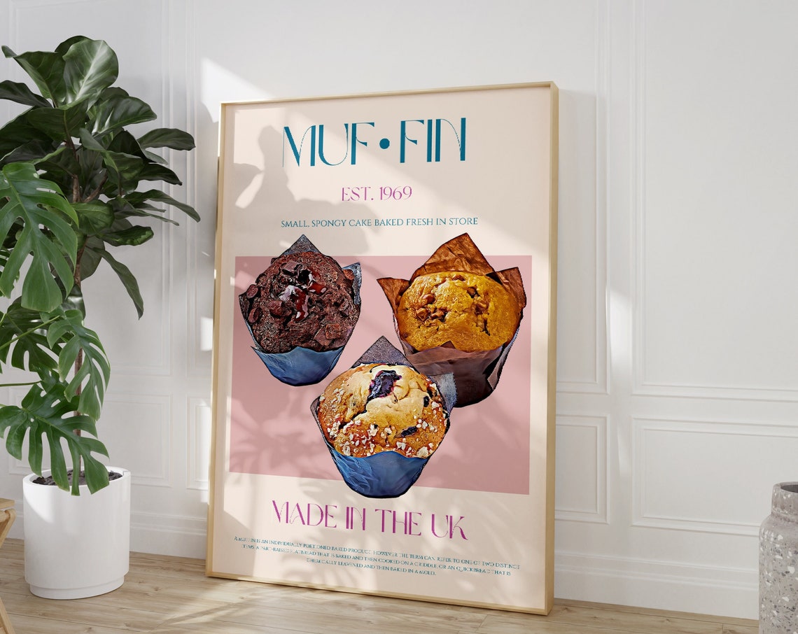 Muffin Trio Est 1969 British Bakery Vintage Kitchen Food Poster