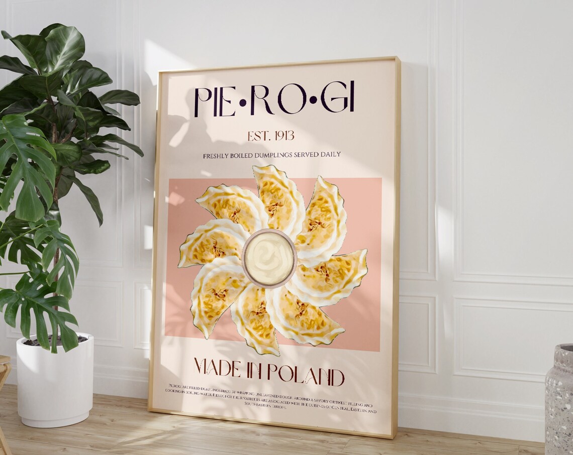 Pierogi Dumplings Made in Poland Mid Century Modern Food Poster