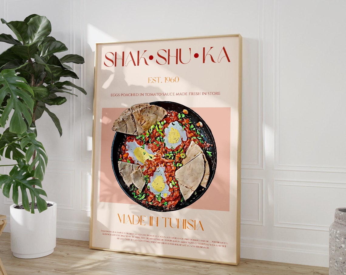 Shakshuka Tunisian Egg Dish Mid Century Modern Kitchen Food Poster