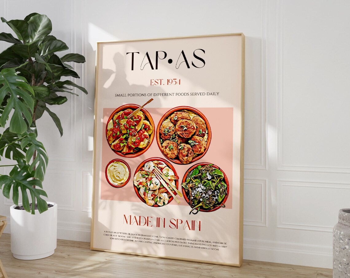 Tapas Food Poster, Spain Retro Mid-Century Modern