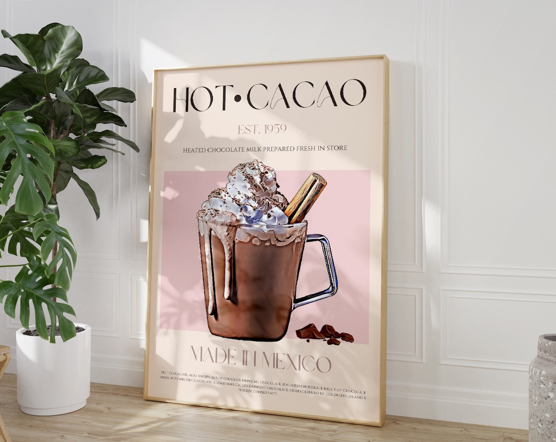 Hot Cacao Drink Poster, Modern Retro Kitchen Decor
