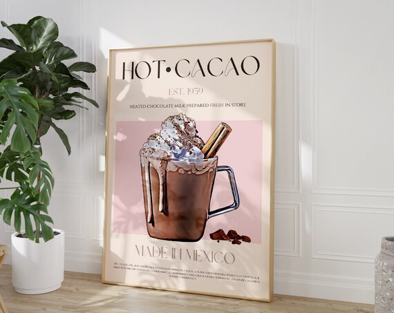Hot Cacao Drink Poster, Modern Retro Kitchen Decor