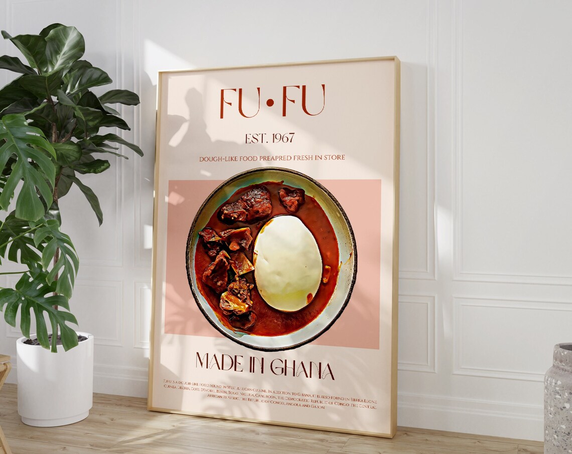Fufu Ghanaian Dough Food Bowl Mid Century Exhibition Kitchen Poster