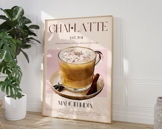 Chai Latte Print, Mid-Century Modern Retro Poster