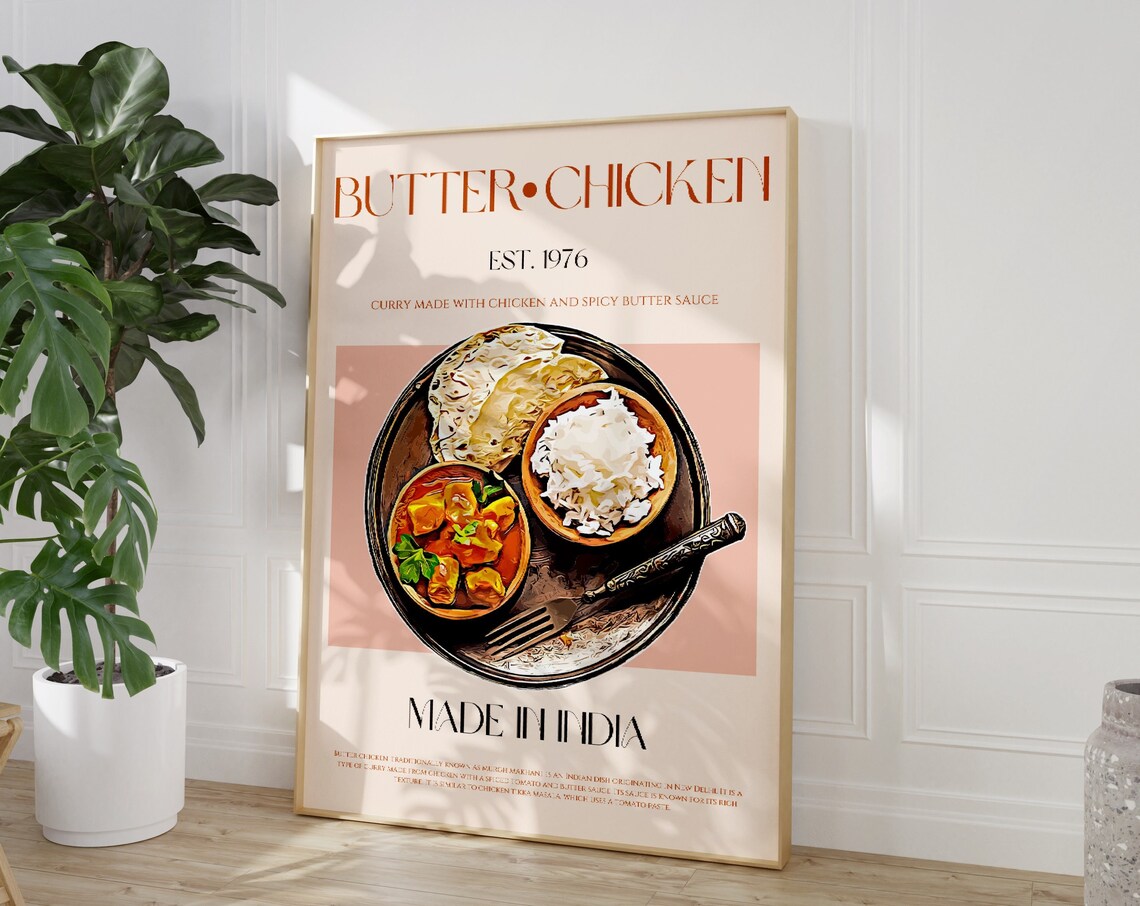 Butter Chicken Indian Curry Dish Mid Century Exhibition Art Poster