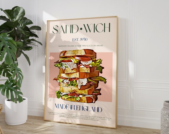 Sandwich Print, Minimalist Mid Century Kitchen Poster