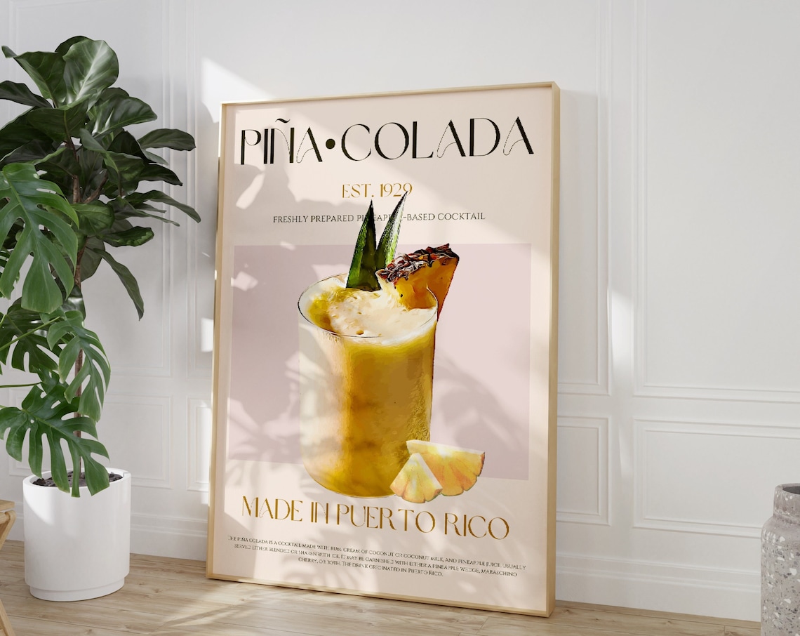 Pia Colada Art Print, Mid-Century Cocktail Poster
