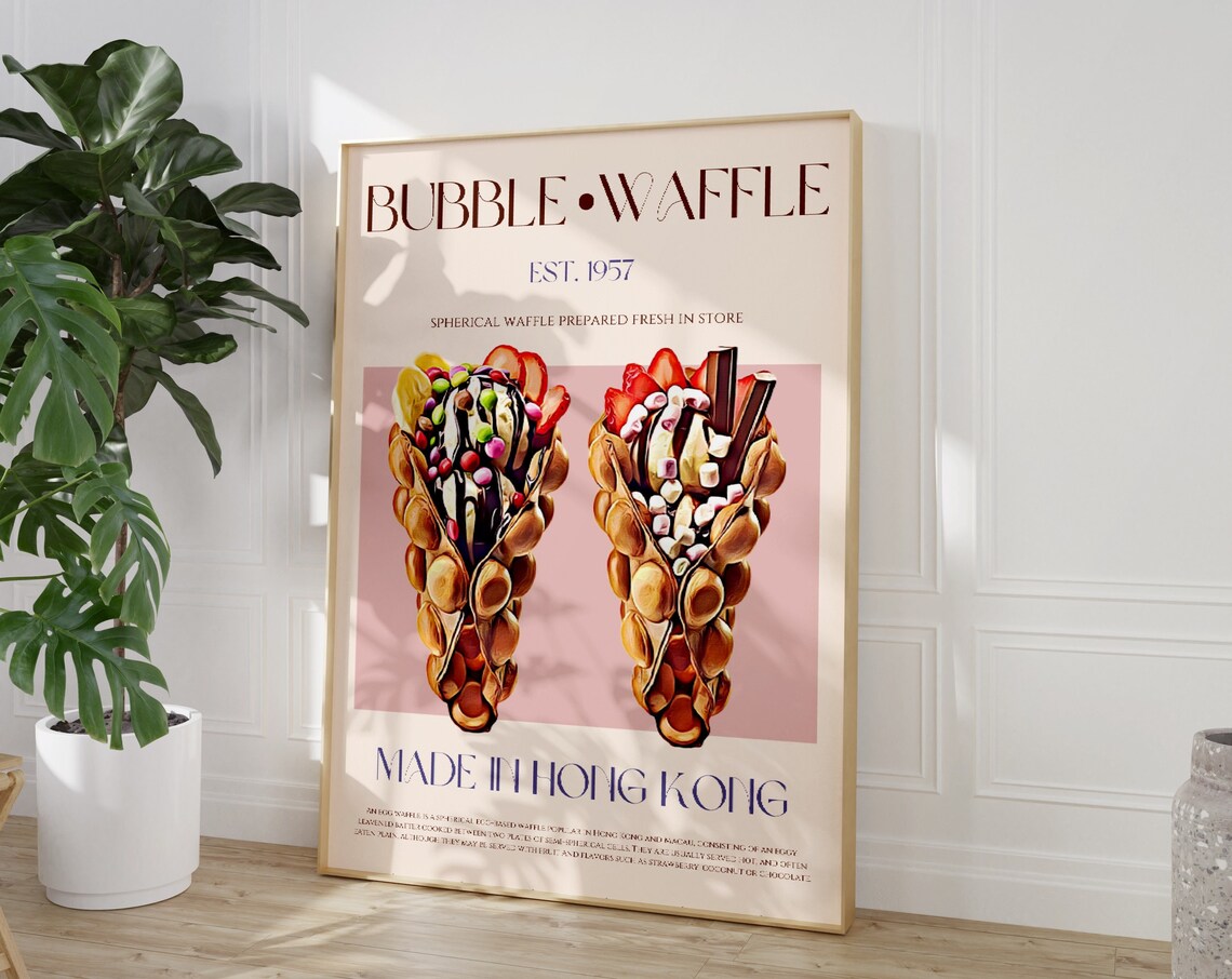Bubble Waffle Print, Retro Vintage Kitchen Poster