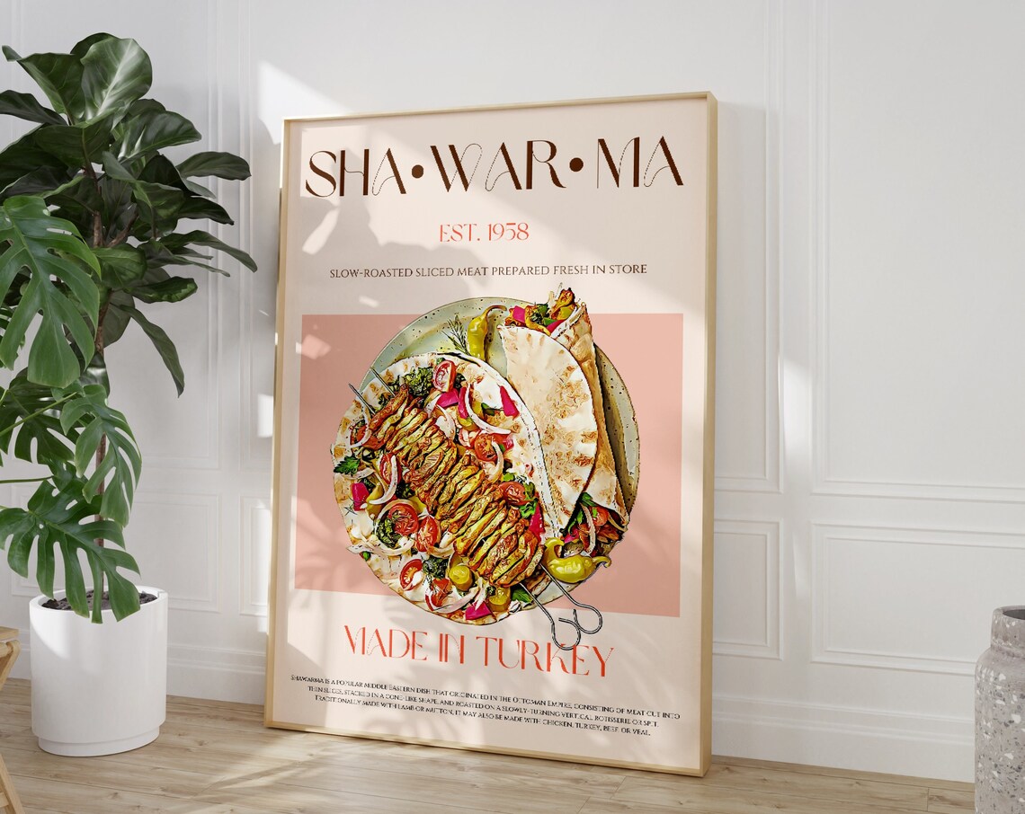 Shawarma Turkey Retro Food Illustration Vintage Style Kitchen Poster