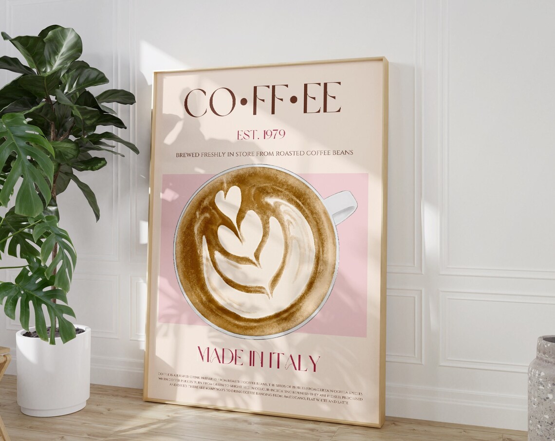 Coffee Drink Poster, Modern Kitchen Retro Pop Art