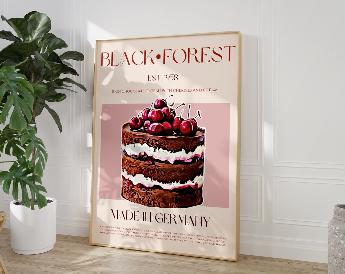 Black Forest Gateau Retro Mid Century Dessert Poster