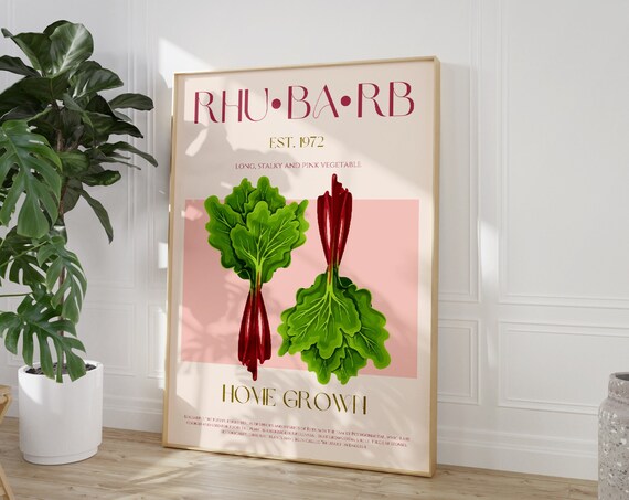 Rhubarb Vegetable Botanical Retro Illustration Kitchen Art Poster