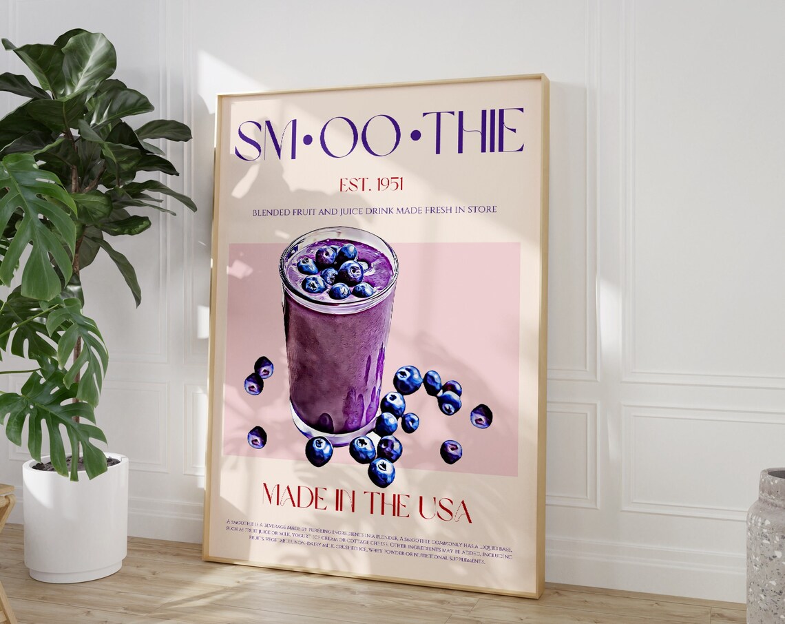 Smoothie Drink Poster, Mid-Century Modern Kitchen Decor