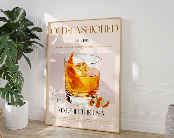 Old Fashioned Cocktail Vintage Bar Cart Art Print
