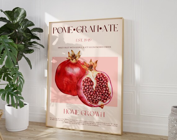 Pomegranate Botanical Est 1949 Home Grown Kitchen Fruit Poster