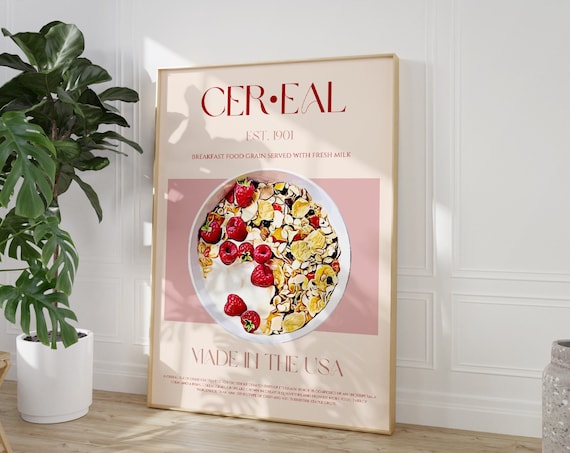Cereal Print Art Mid Century Modern Exhibition Poster Breakfast Bar Vintage