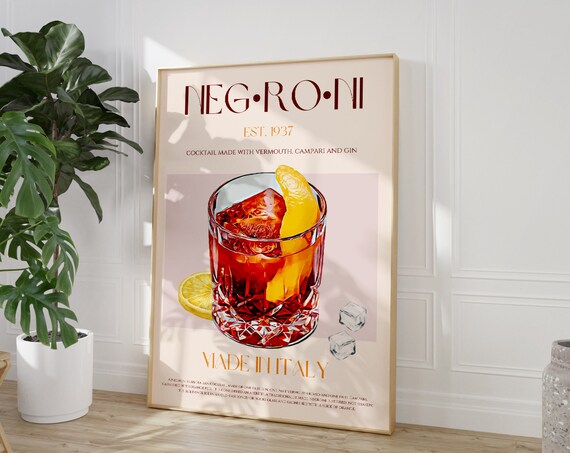 Negroni Italian Cocktail Campari Vermouth Exhibition Art Poster