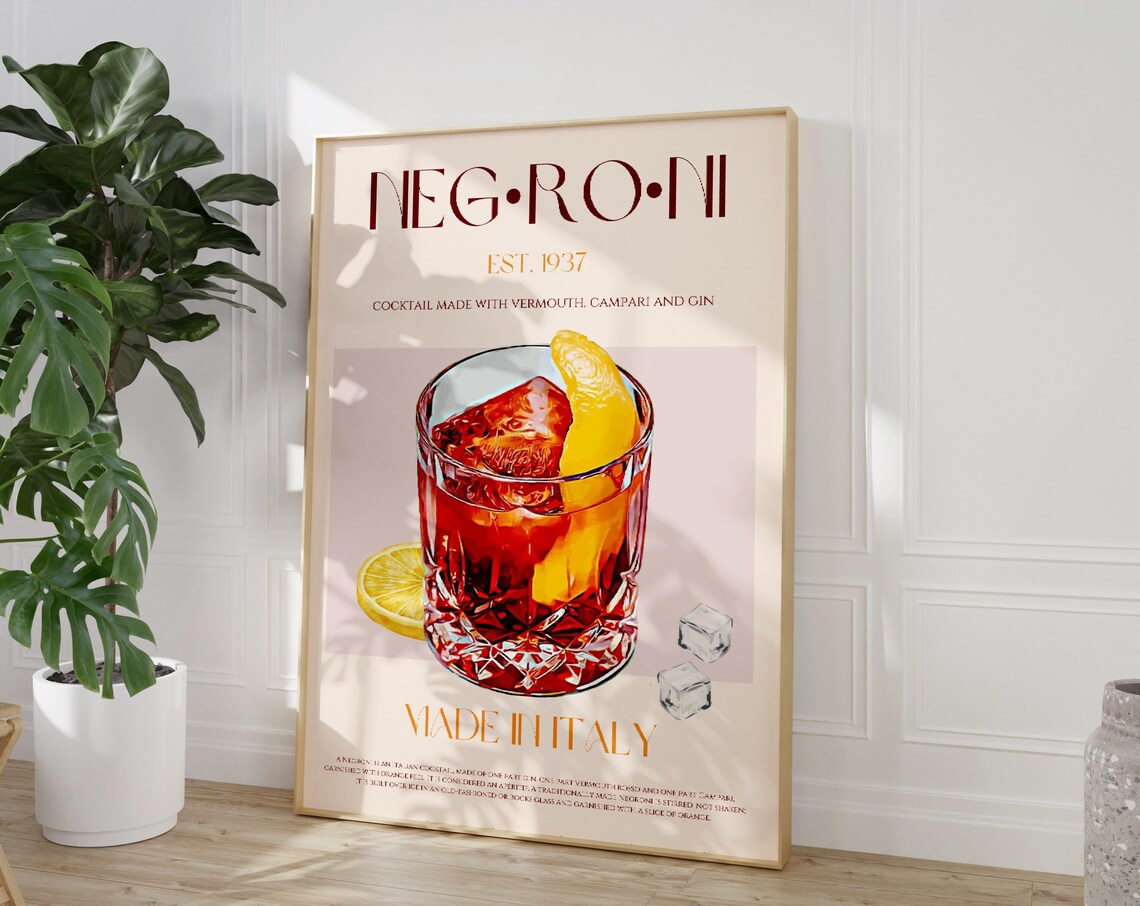 Negroni Italian Cocktail Campari Vermouth Exhibition Art Poster