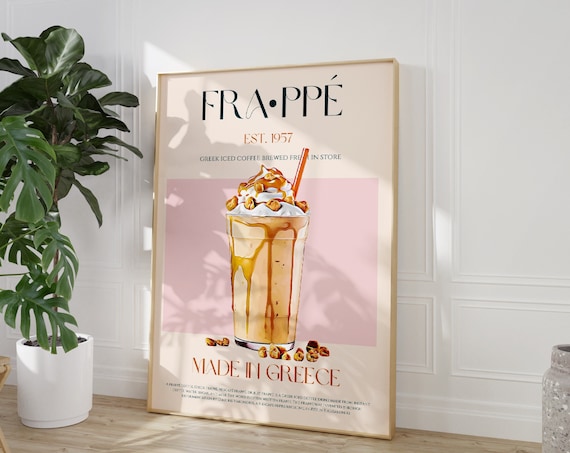 Greek Frappe Iced Coffee Mid Century Modern Kitchen Food Poster