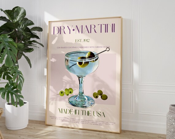 Dry Cocktail Print Art Bar Cart Wall Mid Century Modern Retro Exhibition Poster
