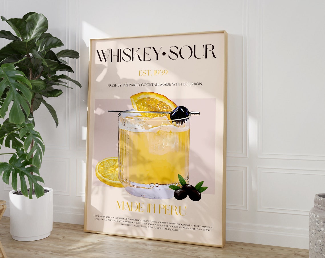 Whiskey Sour Bourbon Cocktail Mid Century Exhibition Art Poster