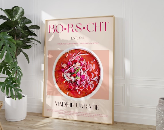 Borscht Est 1941 Ukrainian Red Beet Soup Vintage Kitchen Poster